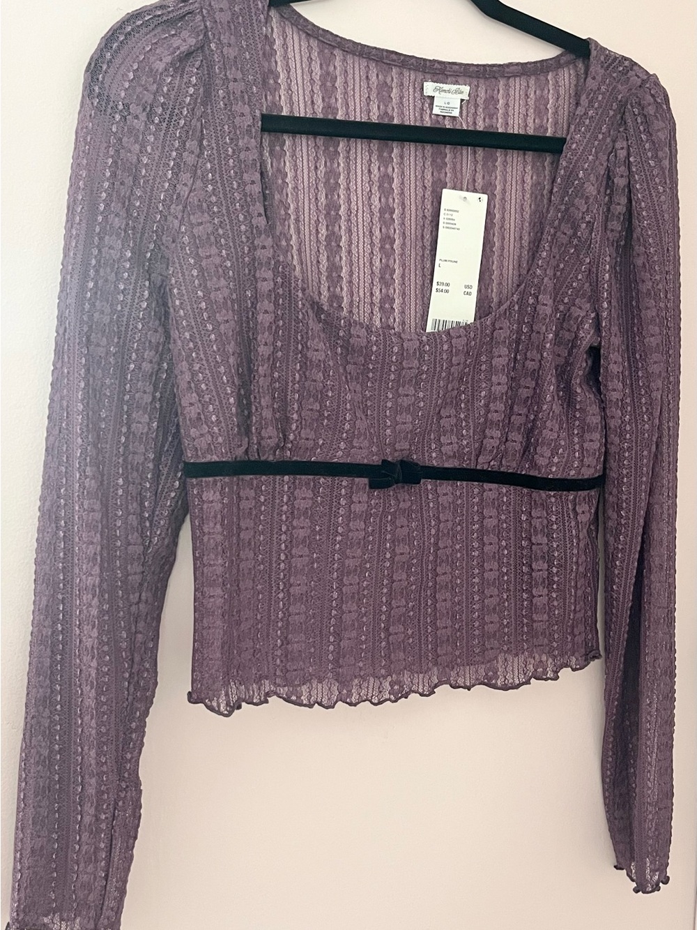Kimchi Blue Lace-Detail Long Sleeve Top in Dusty Purple. L. Y2K. Whimsy. Fairy.